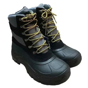 Khombu Mens 10 Waterproof Thermolite Lace Up Snow Boots Gray Black Vegan NEW